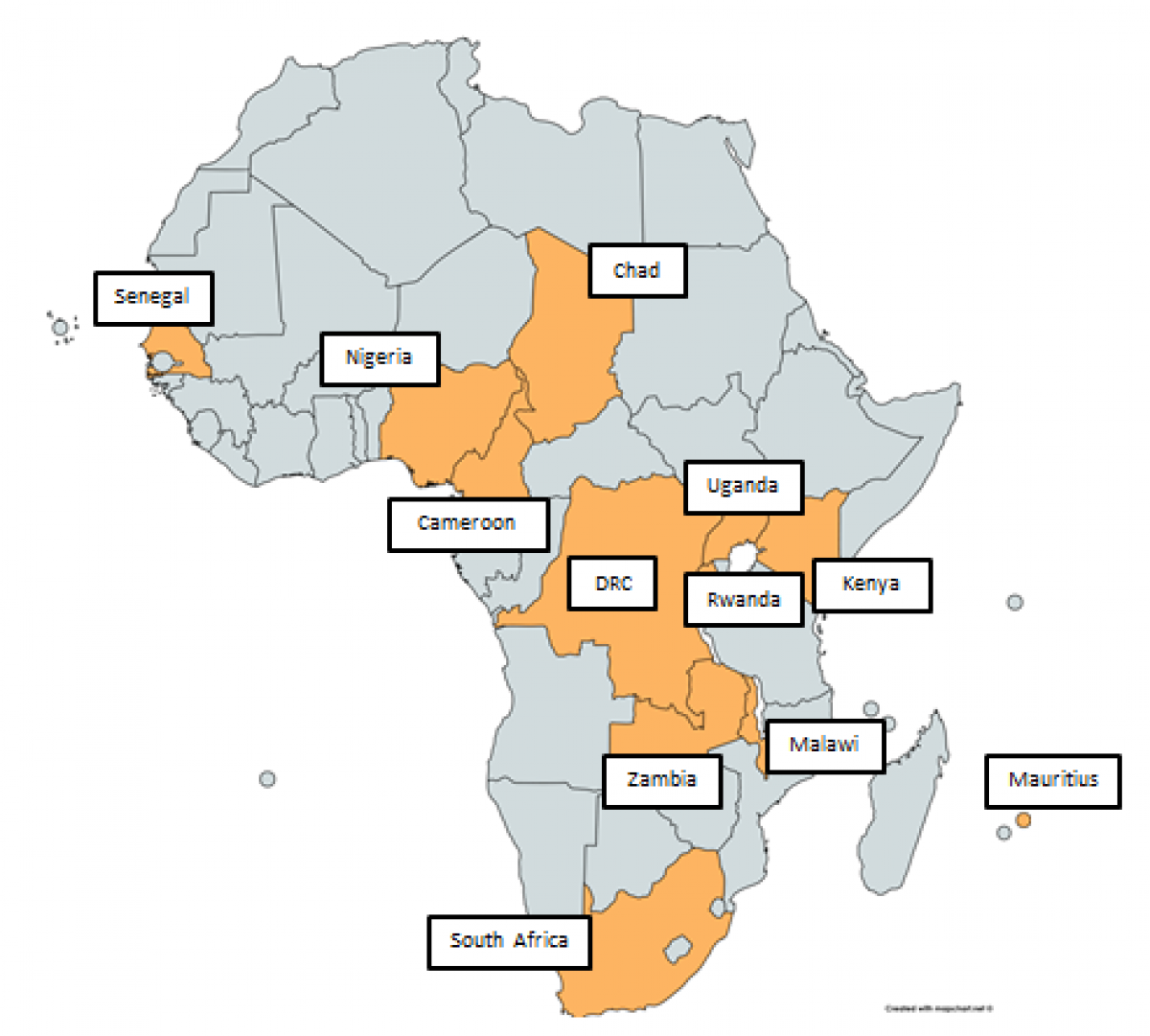 Map presenting the countries from which applications were received