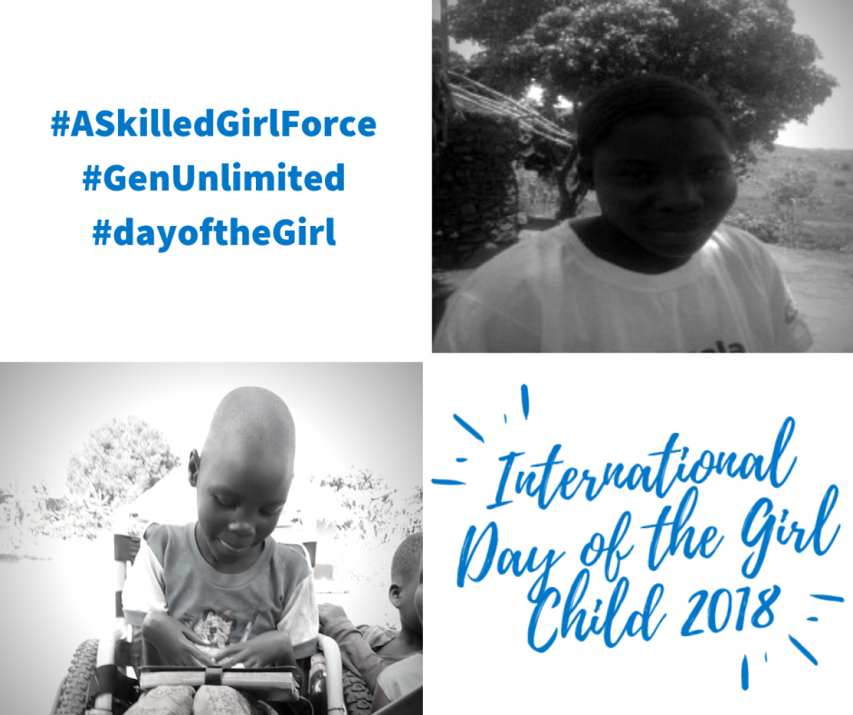 pictures in black and white of two girls with disabilities. text reads international day of the girld child 2018, #ASkilledGirlForce
