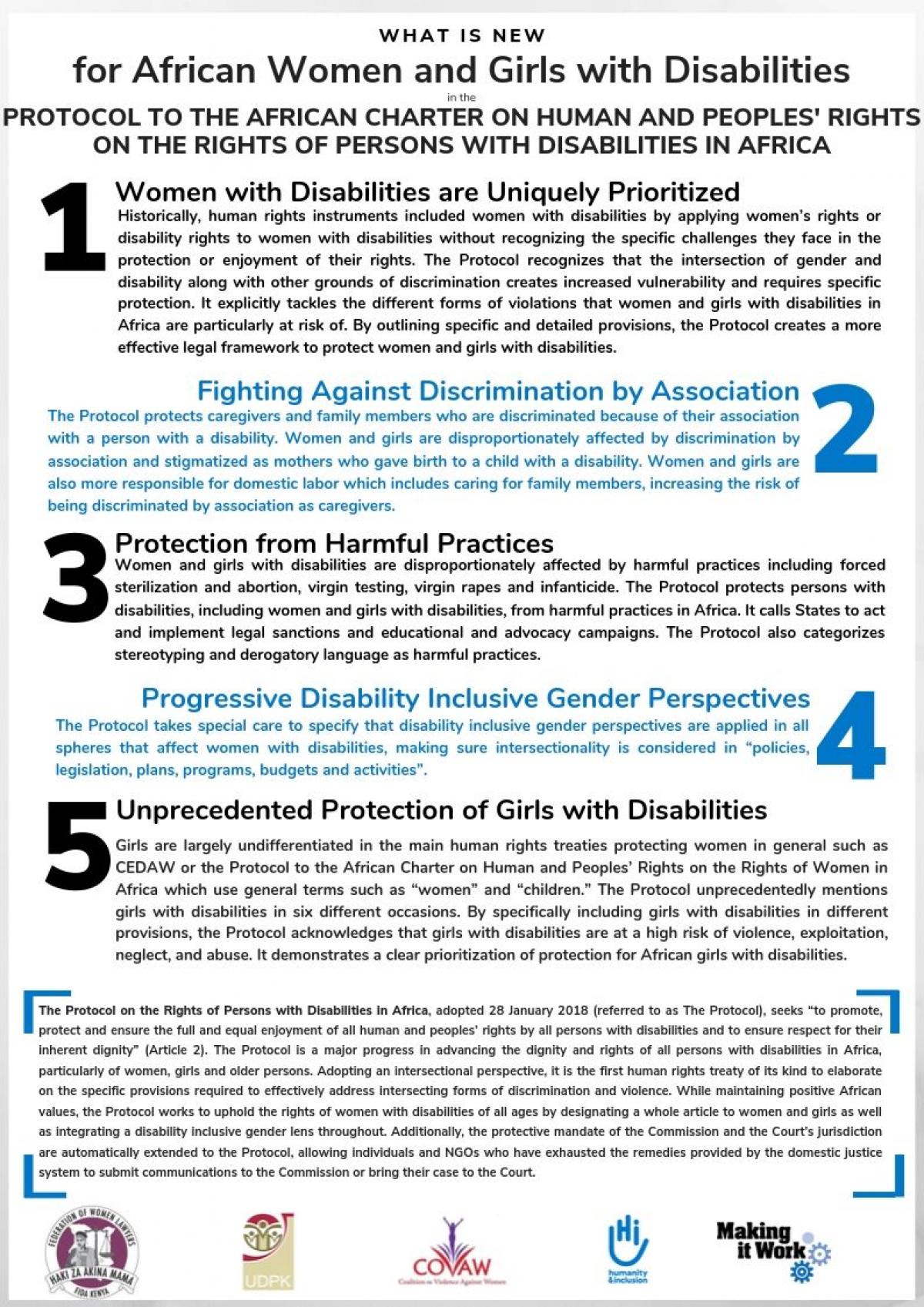 Display of the page 1 of our advocacy tool on the AU Protocol, with 5 key points. 