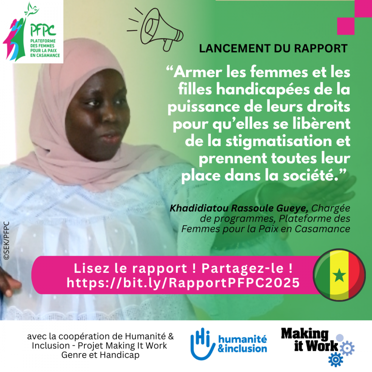 Visuel lancement rapport "Des femmes oubliées, des violences tues", PFPC Plateforme des femmes pour la paix en Casamance