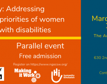 banner of the MIW parallel event "diversity: addressing intersectional priorities of women and girls with disabilities", March 15th, 10:30am